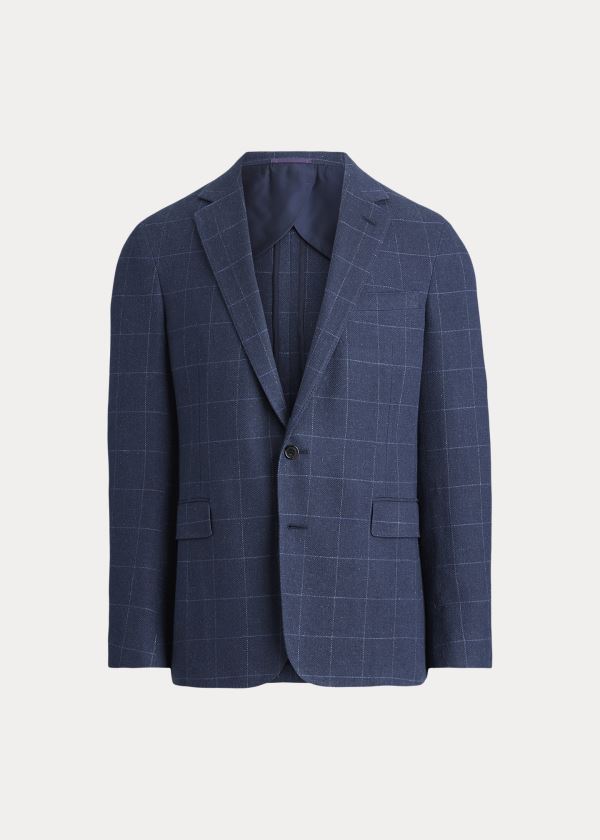 Blezery Ralph Lauren Hadley Windowpane Suit Jacket Męskie Niebieskie Głęboka Niebieskie | HZTD9194