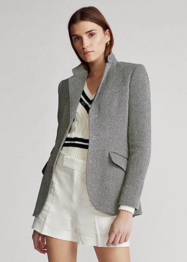 Blezery Ralph Lauren Herringbone Blazer Damskie Szare Kremowe | KTKU8317