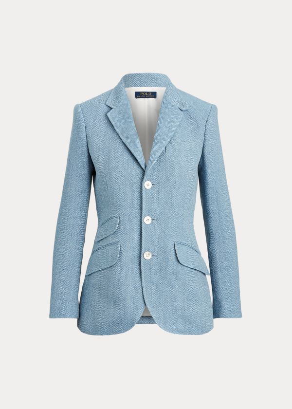 Blezery Ralph Lauren Herringbone Linen-Blend Blazer Damskie Głęboka Niebieskie | SGTN0667