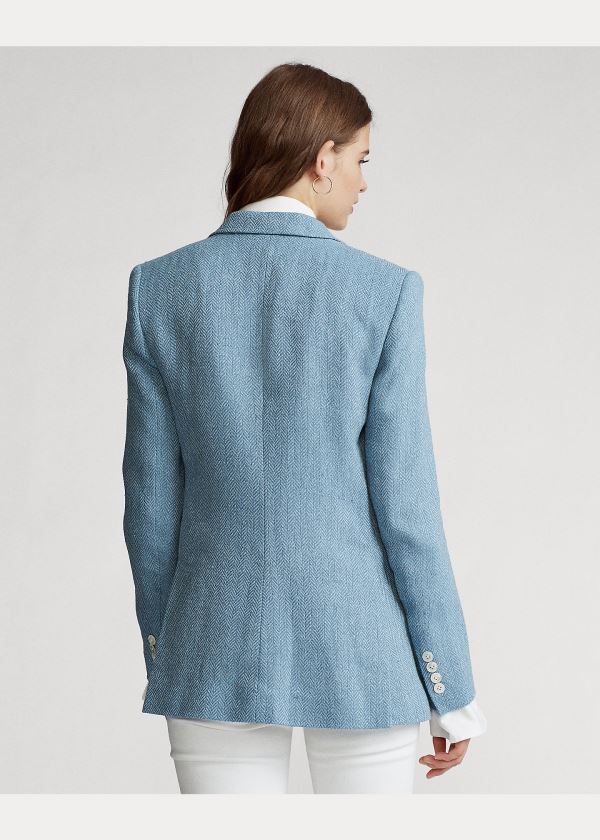 Blezery Ralph Lauren Herringbone Linen-Blend Blazer Damskie Głęboka Niebieskie | SGTN0667