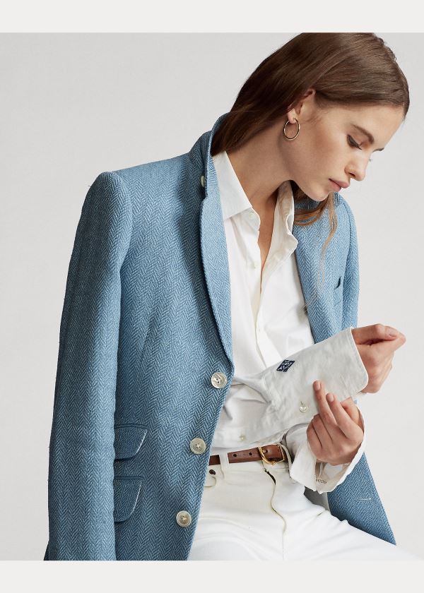 Blezery Ralph Lauren Herringbone Linen-Blend Blazer Damskie Głęboka Niebieskie | SGTN0667