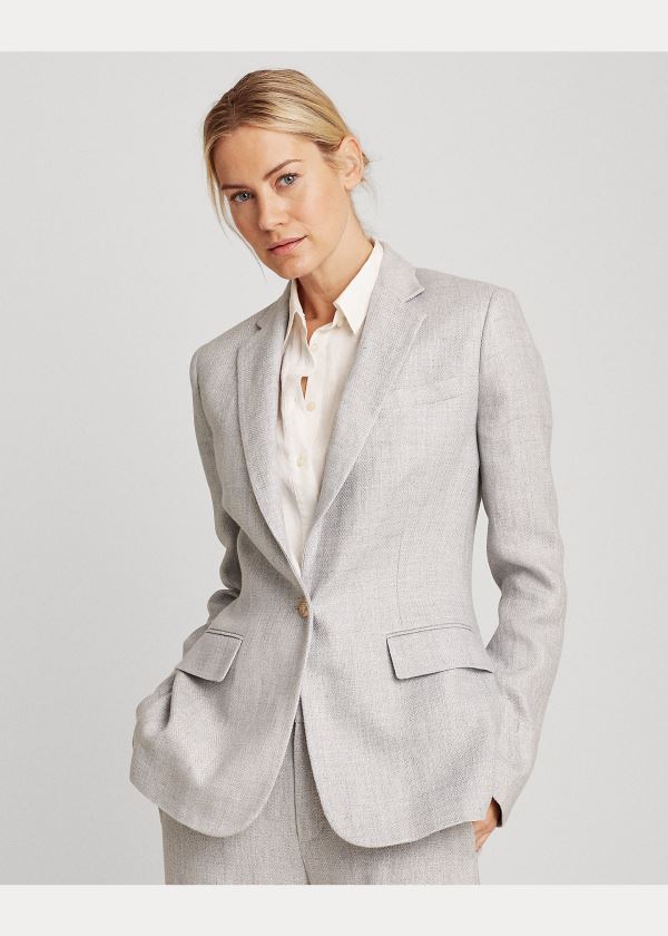 Blezery Ralph Lauren Herringbone Linen Blazer Damskie Głęboka Niebieskie | QGYM1571