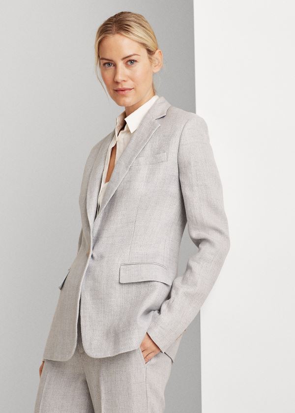 Blezery Ralph Lauren Herringbone Linen Blazer Damskie Głęboka Niebieskie | QGYM1571