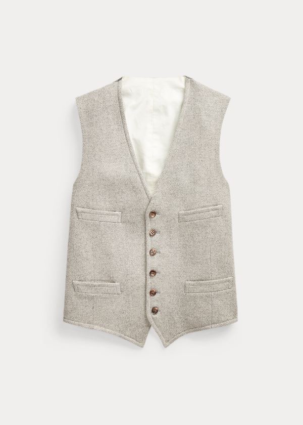 Blezery Ralph Lauren Herringbone Wool-Blend Vest Męskie Szare Kremowe | OPQG0707