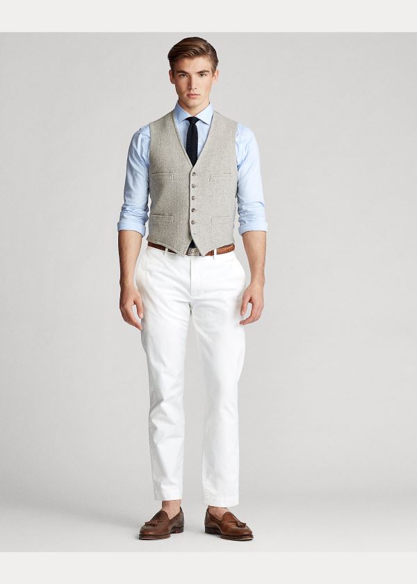 Blezery Ralph Lauren Herringbone Wool-Blend Vest Męskie Szare Kremowe | OPQG0707