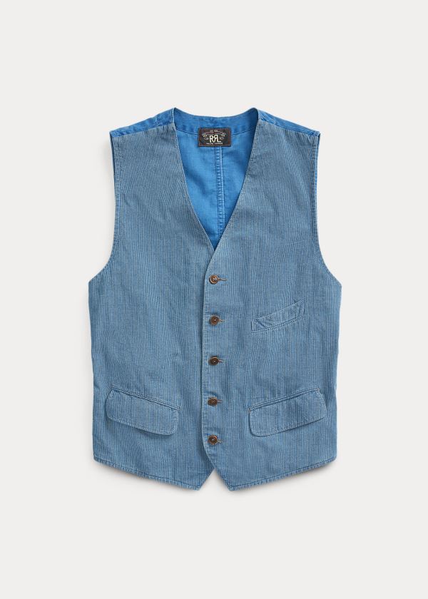 Blezery Ralph Lauren Indigo Striped Cotton Vest Męskie Indygo Białe | QBWR2128