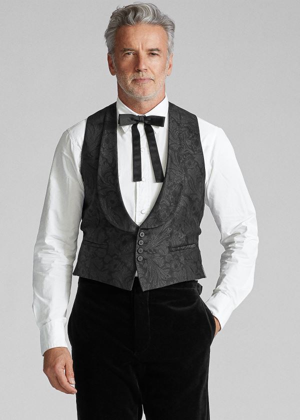 Blezery Ralph Lauren Jacquard Tuxedo Vest Męskie Czarne | YTUE1006