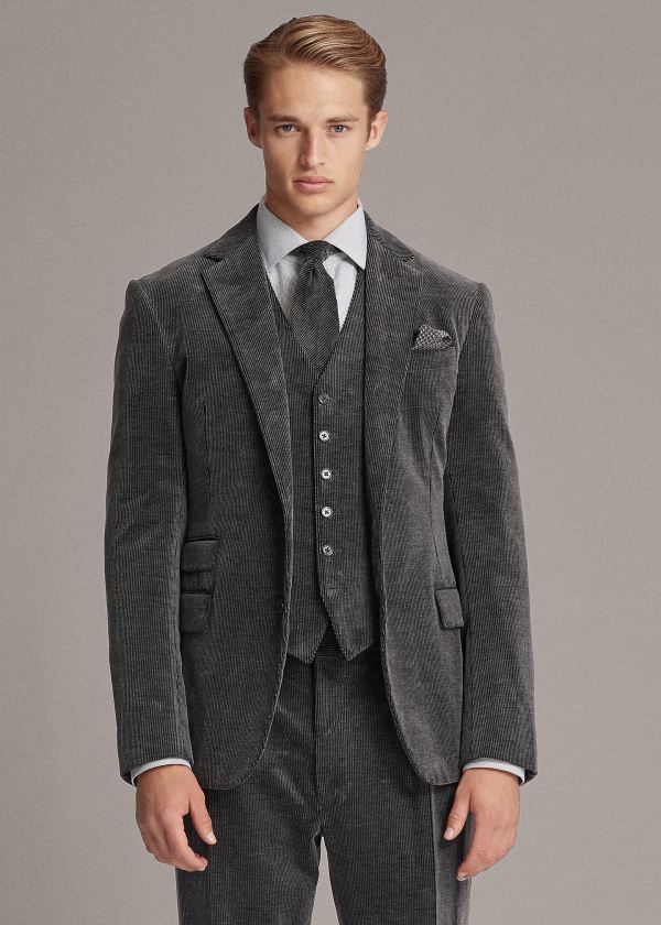 Blezery Ralph Lauren Kent Corduroy Suit Jacket Męskie Szare | IQAD1067