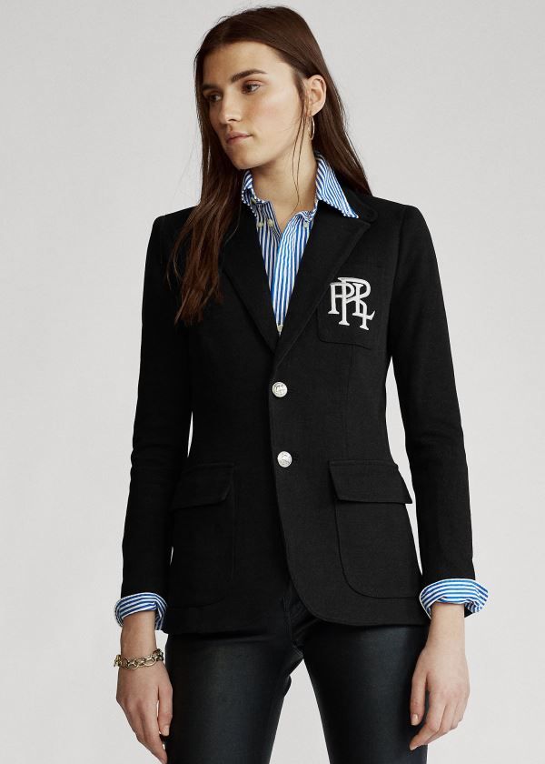 Blezery Ralph Lauren Knit Cotton Blazer Damskie Czarne | KLKQ7805