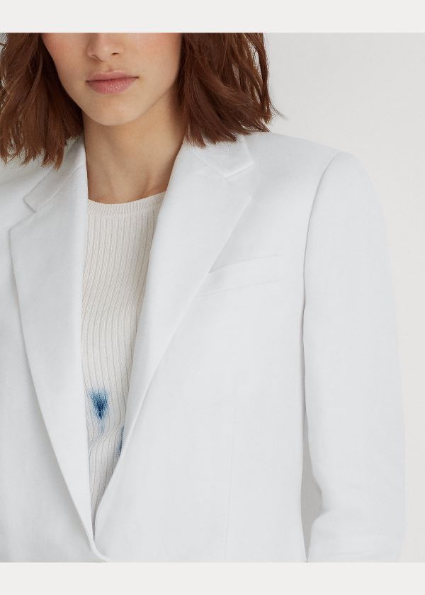 Blezery Ralph Lauren Linen-Blend Blazer Damskie Białe | LTTA0783