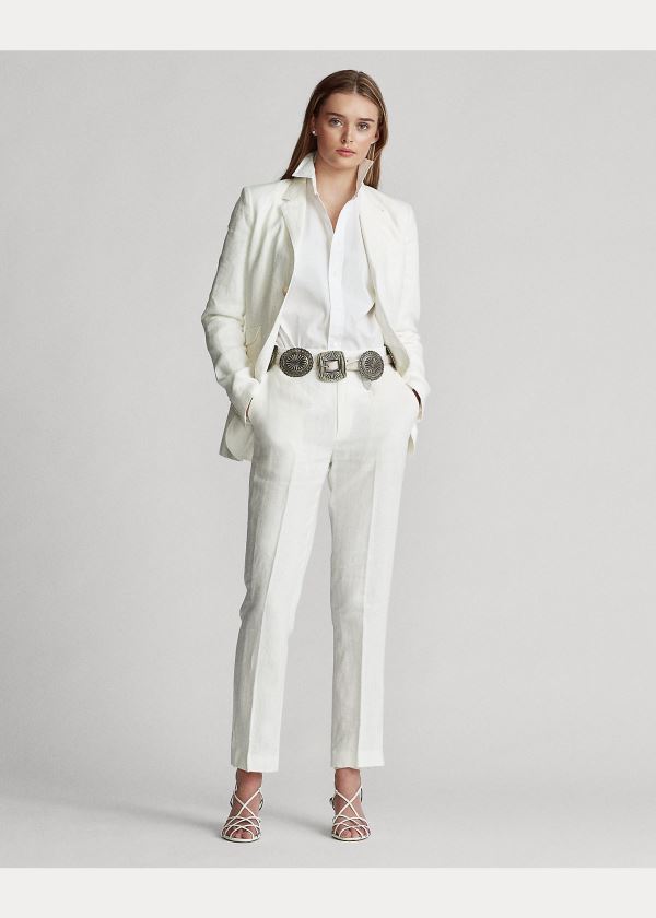 Blezery Ralph Lauren Linen Blazer Damskie Białe | XCSE6819