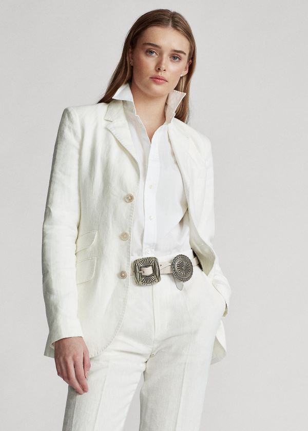 Blezery Ralph Lauren Linen Blazer Damskie Białe | XCSE6819