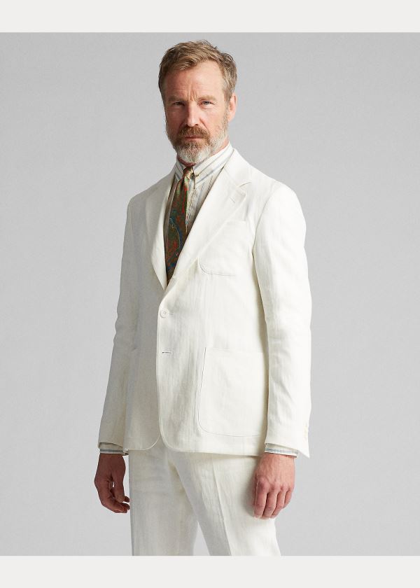 Blezery Ralph Lauren Linen Suit Jacket Męskie Białe | RXCJ6800