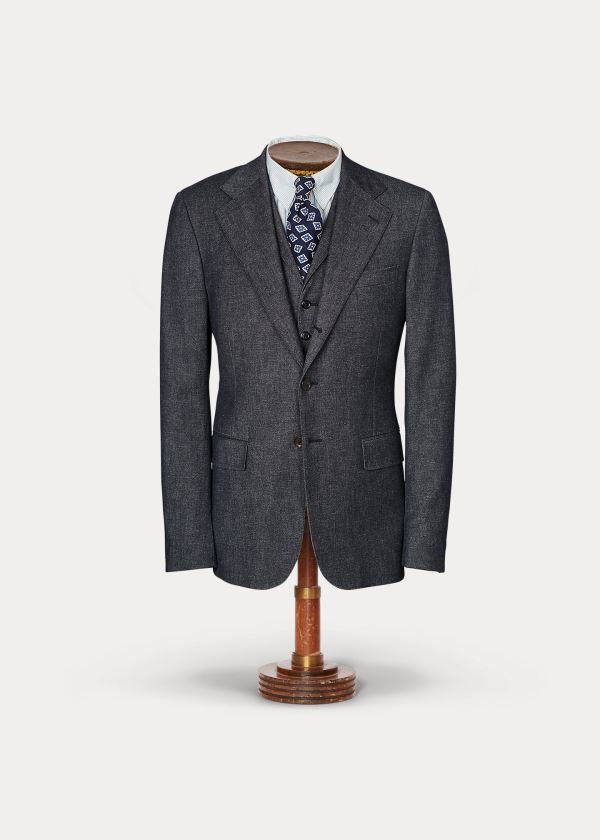 Blezery Ralph Lauren Merino-Blend Suit Jacket Męskie Granatowe Białe | KNNJ5860