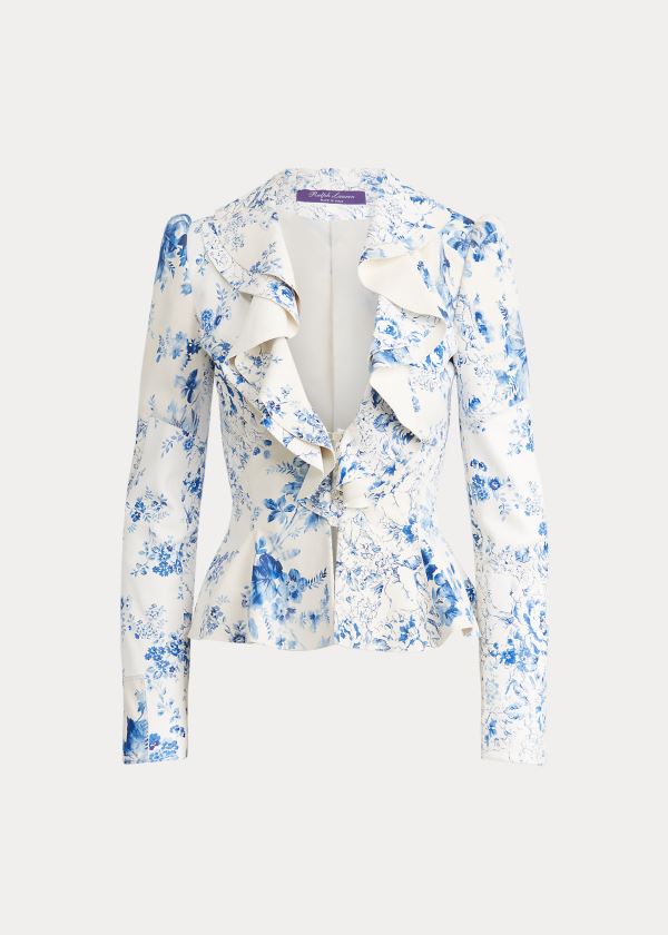 Blezery Ralph Lauren Mitchell Floral Leather Jacket Damskie Białe Niebieskie | TKMB8532