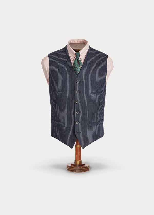 Blezery Ralph Lauren Pinstripe Herringbone Vest Męskie Indygo | HMXM1863