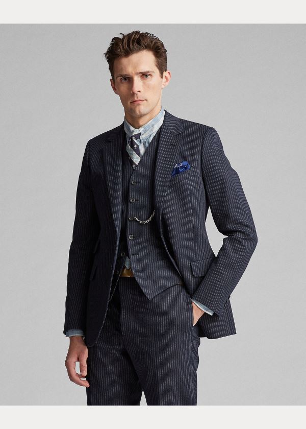 Blezery Ralph Lauren Pinstripe Herringbone Vest Męskie Indygo | HMXM1863