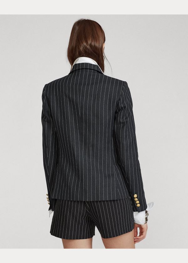 Blezery Ralph Lauren Pinstripe Linen-Blend Blazer Damskie Czarne Kremowe | NAJU1915