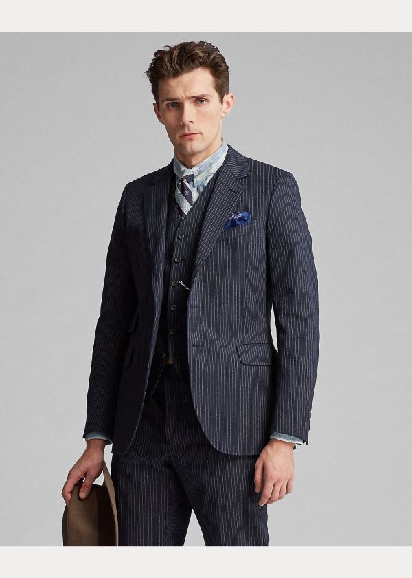 Blezery Ralph Lauren Pinstripe Suit Jacket Męskie Indygo | CMPI2250