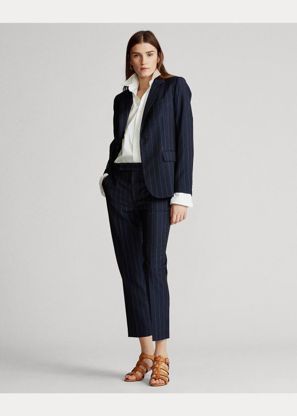 Blezery Ralph Lauren Pinstripe Wool Blazer Damskie Granatowe | LYIW0640