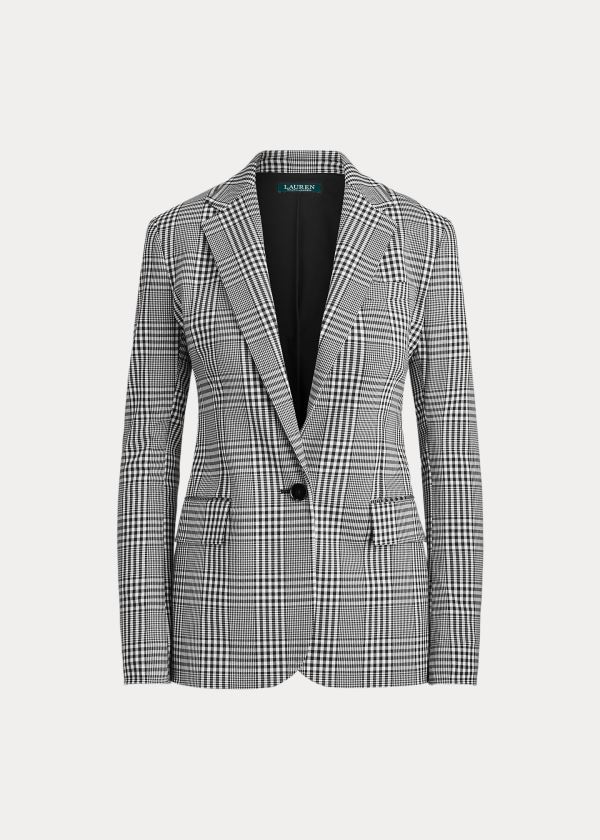 Blezery Ralph Lauren Plaid Cotton-Wool Blazer Damskie Czarne Białe | QDHL0383