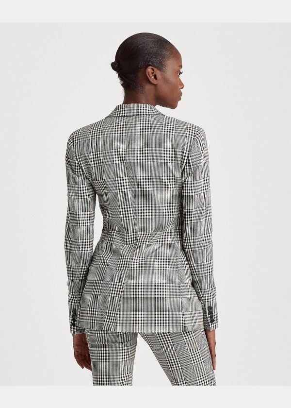 Blezery Ralph Lauren Plaid Cotton-Wool Blazer Damskie Czarne Białe | QDHL0383