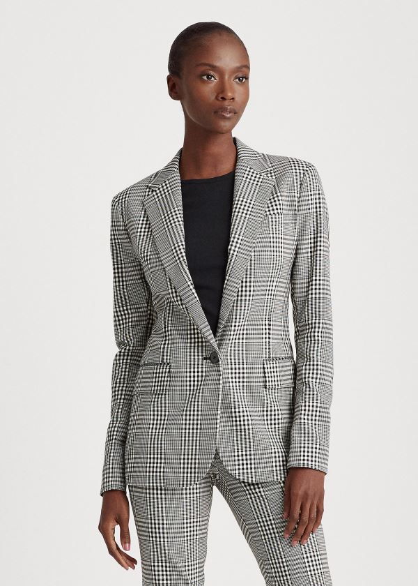 Blezery Ralph Lauren Plaid Cotton-Wool Blazer Damskie Czarne Białe | QDHL0383