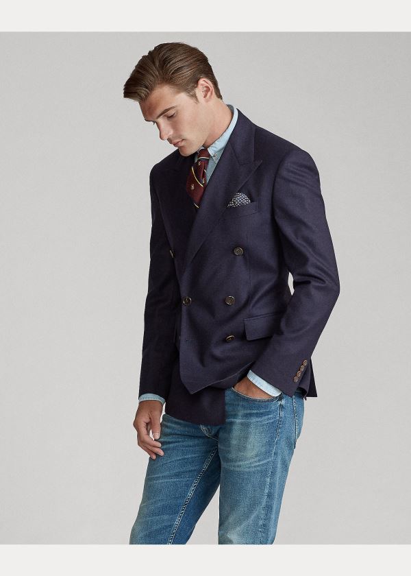 Blezery Ralph Lauren Polo Doeskin Blazer Męskie Granatowe | RMFP7919