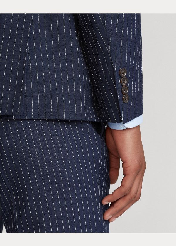 Blezery Ralph Lauren Polo Striped Suit Jacket Męskie Granatowe Białe | GHBU1176