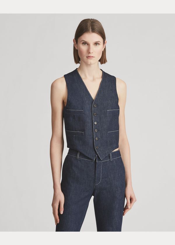 Blezery Ralph Lauren Roland Denim Vest Damskie Indygo | LKJY6462