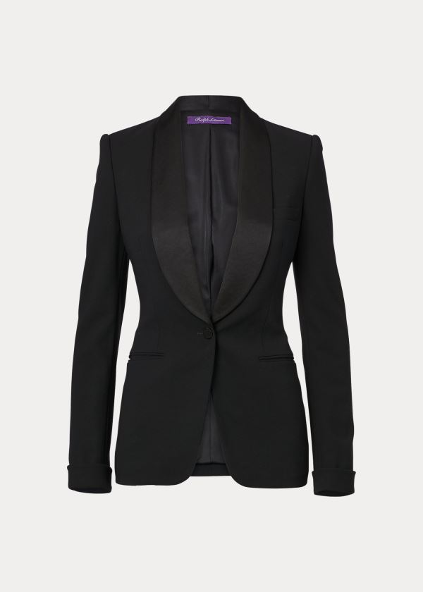 Blezery Ralph Lauren Sawyer Wool Tuxedo Jacket Damskie Czarne | MRXF3841