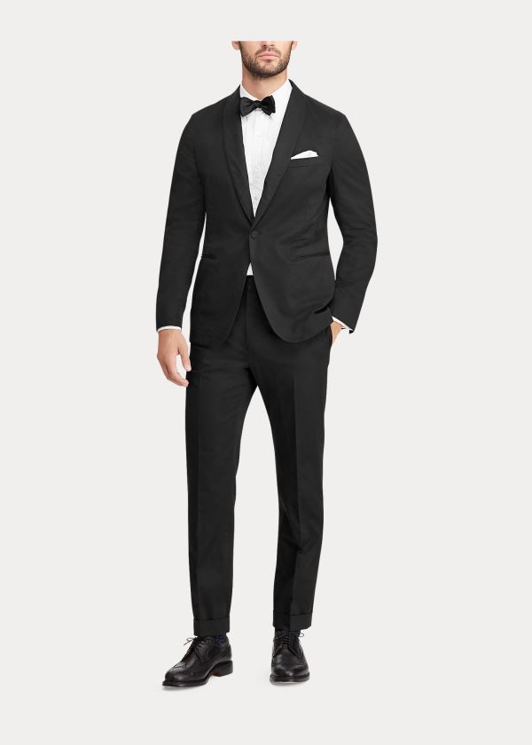 Blezery Ralph Lauren Slim Fit Twill Tuxedo Jacket Męskie Czarne | RAVI6647