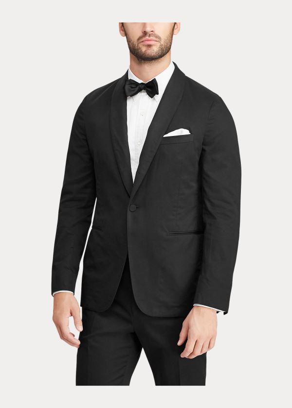 Blezery Ralph Lauren Slim Fit Twill Tuxedo Jacket Męskie Czarne | RAVI6647