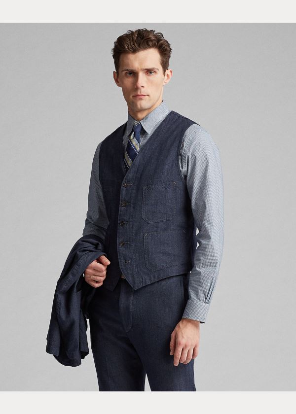 Blezery Ralph Lauren Slim Fit Woven Vest Męskie Indygo | BCAL4162