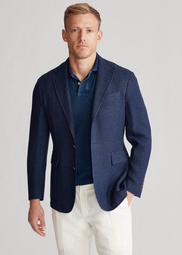 Blezery Ralph Lauren Soft Glen Plaid Sport Coat Męskie Granatowe Niebieskie | WSQY1065