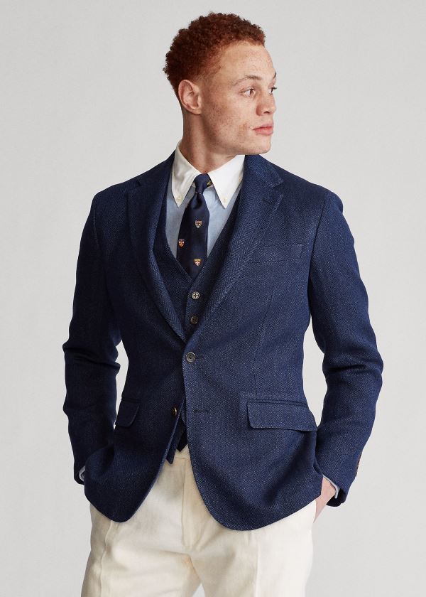 Blezery Ralph Lauren Soft Herringbone Sport Coat Męskie Granatowe Niebieskie | GGXG0009