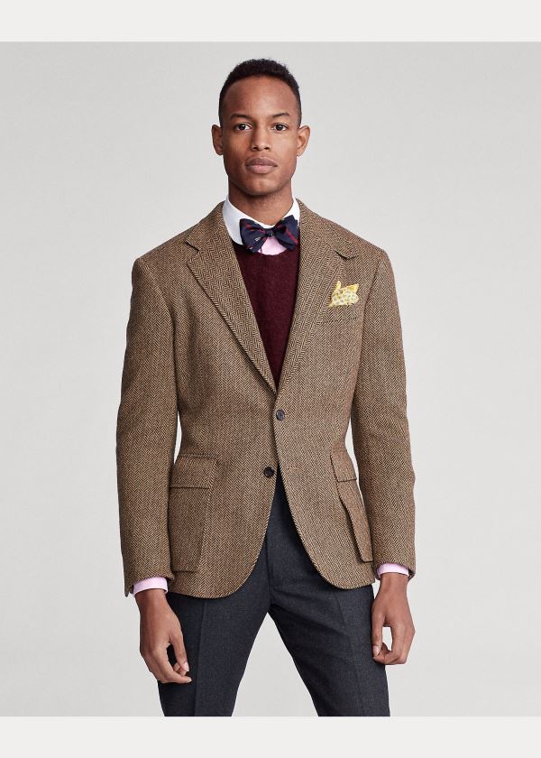 Blezery Ralph Lauren Soft Herringbone Sport Coat Męskie Brązowe | MEKW1690