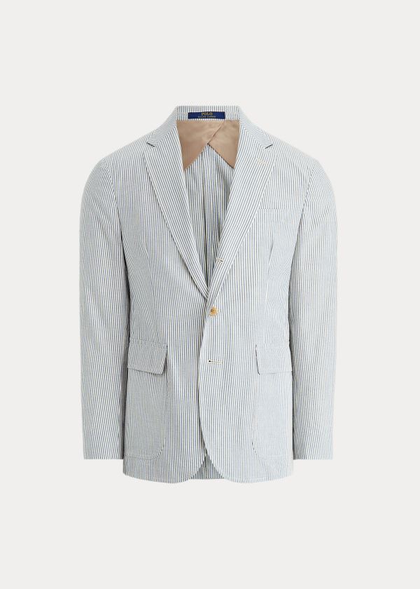 Blezery Ralph Lauren Soft Seersucker Suit Jacket Męskie Niebieskie Kremowe | AGAS4230