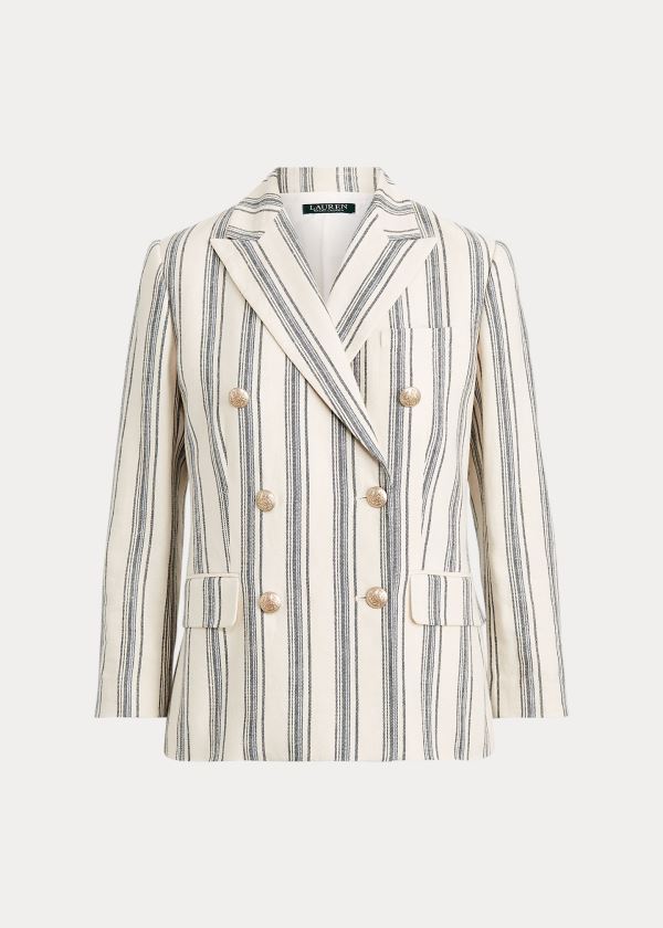 Blezery Ralph Lauren Striped Linen Twill Blazer Damskie Kremowe Kolorowe | AGTB6340