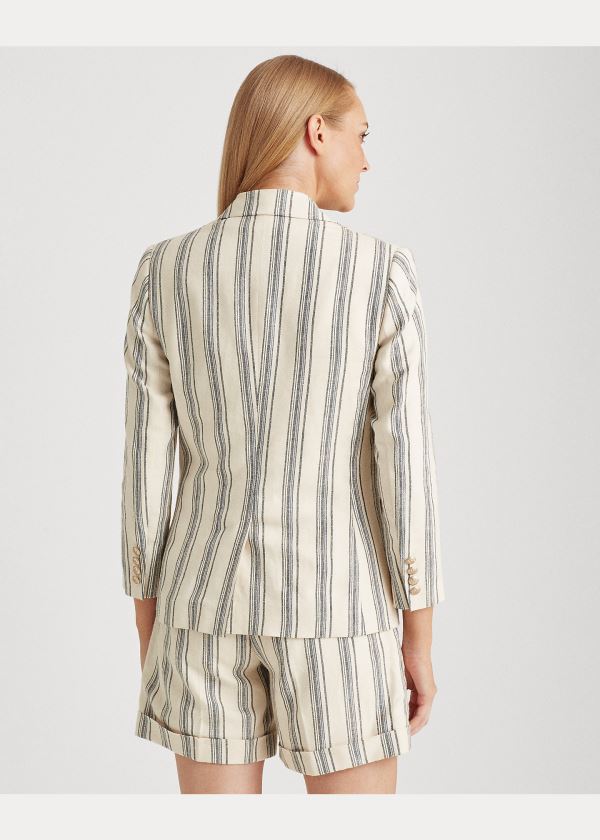 Blezery Ralph Lauren Striped Linen Twill Blazer Damskie Kremowe Kolorowe | AGTB6340