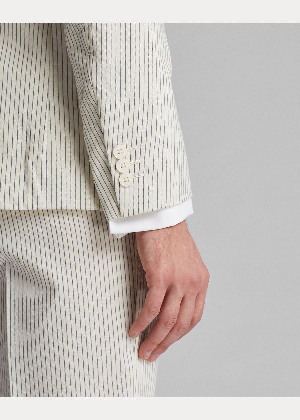 Blezery Ralph Lauren Striped Seersucker Suit Jacket Męskie Kremowe Niebieskie | WHQN8576