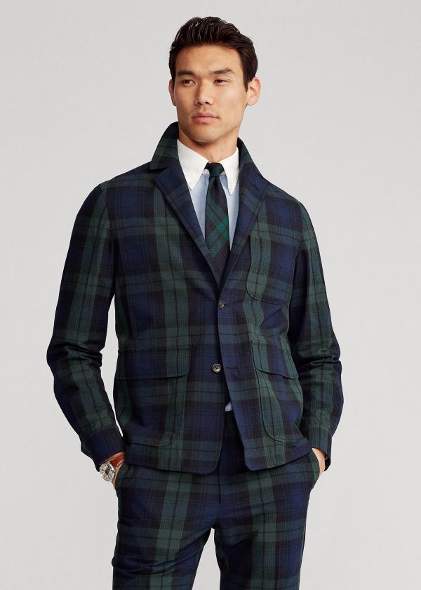 Blezery Ralph Lauren Tartan Seersucker Suit Jacket Męskie Zielone Czarne Granatowe | LLVU2545