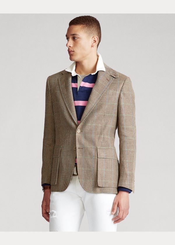 Blezery Ralph Lauren The RL67 Glen Plaid Jacket Męskie Kremowe Brązowe Zielone Niebieskie | PERP8405