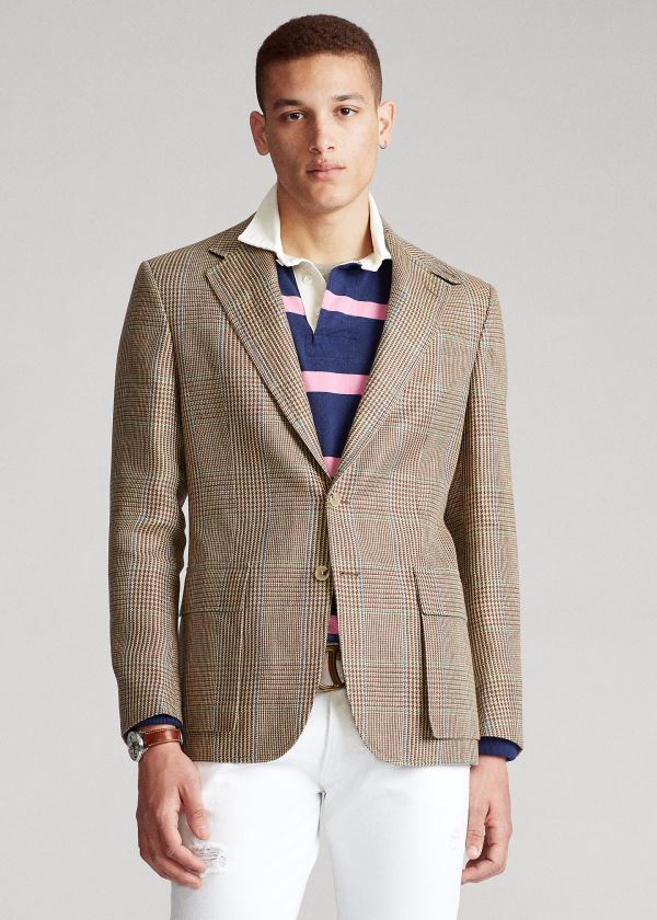 Blezery Ralph Lauren The RL67 Glen Plaid Jacket Męskie Kremowe Brązowe Zielone Niebieskie | PERP8405