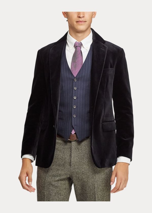 Blezery Ralph Lauren Velvet Suit Jacket Męskie Czarne | XIWD8517