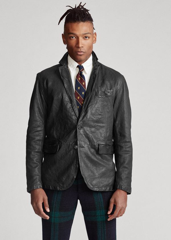 Blezery Ralph Lauren Washed Leather Sport Coat Męskie Czarne | CIEJ2357