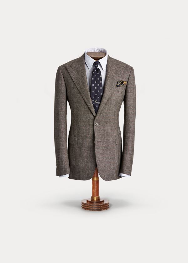 Blezery Ralph Lauren Windowpane Wool Suit Jacket Męskie Brązowe Pomarańczowe | SGNF2100