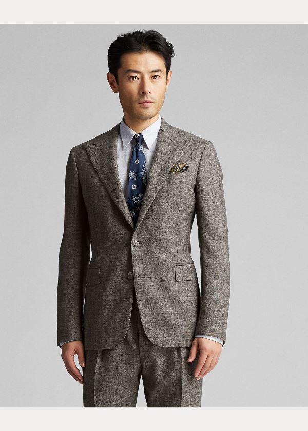 Blezery Ralph Lauren Windowpane Wool Suit Jacket Męskie Brązowe Pomarańczowe | SGNF2100