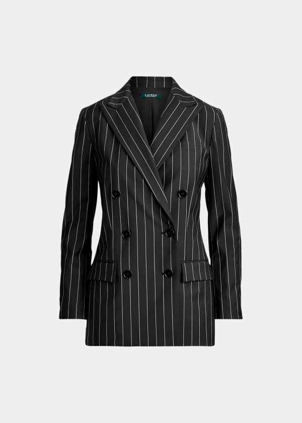 Blezery Ralph Lauren Wool-Blend Crepe Blazer Damskie Czarne Białe | YFKN2992