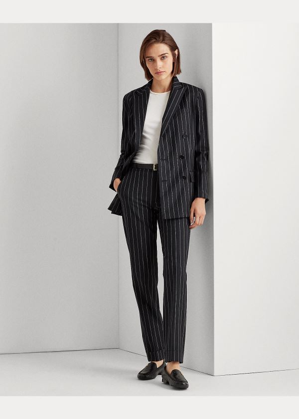 Blezery Ralph Lauren Wool-Blend Crepe Blazer Damskie Czarne Białe | YFKN2992